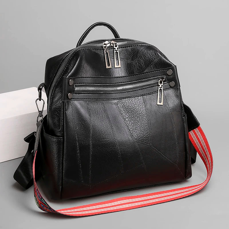 Vintage Leather Women Backpack Preppy Style Backpacks
