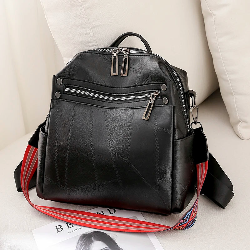 Vintage Leather Women Backpack Preppy Style Backpacks