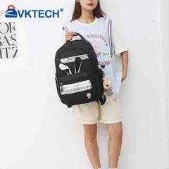 Girl Rabbit Pendant Student Backpack Large Capacity Book Backpack