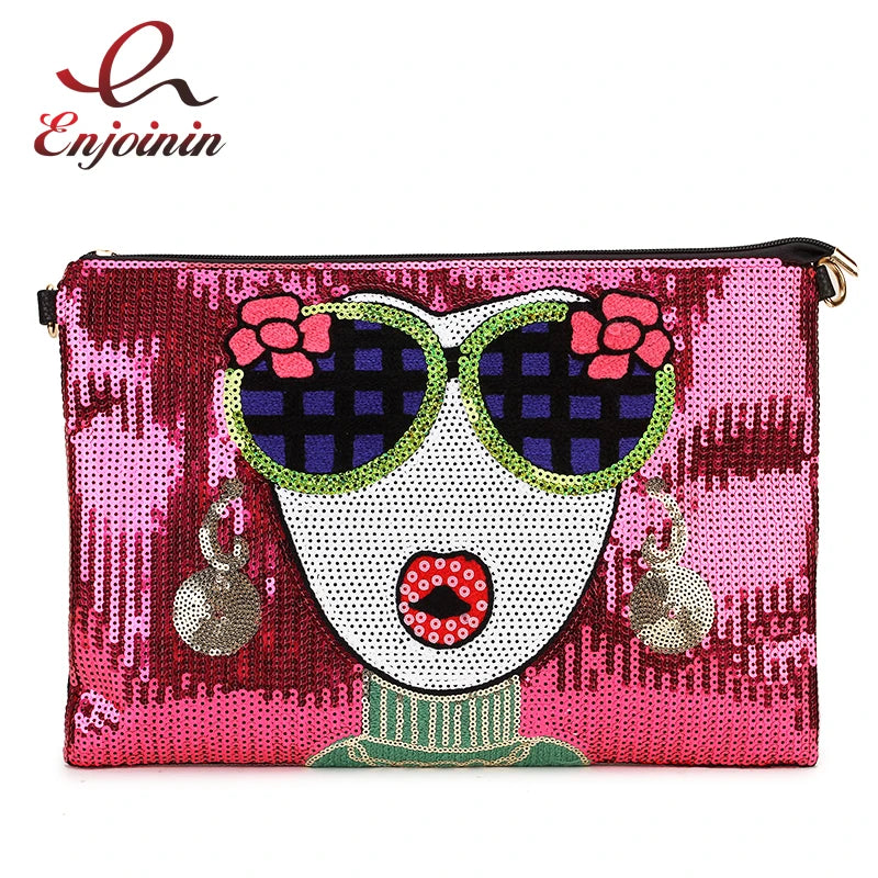 Sequin Flower Women's Envelope Shoulder Bag