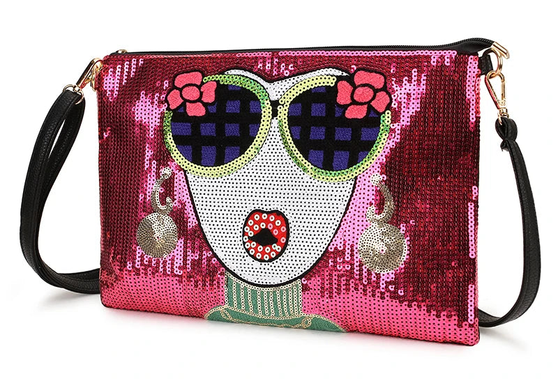 Sequin Flower Women's Envelope Shoulder Bag