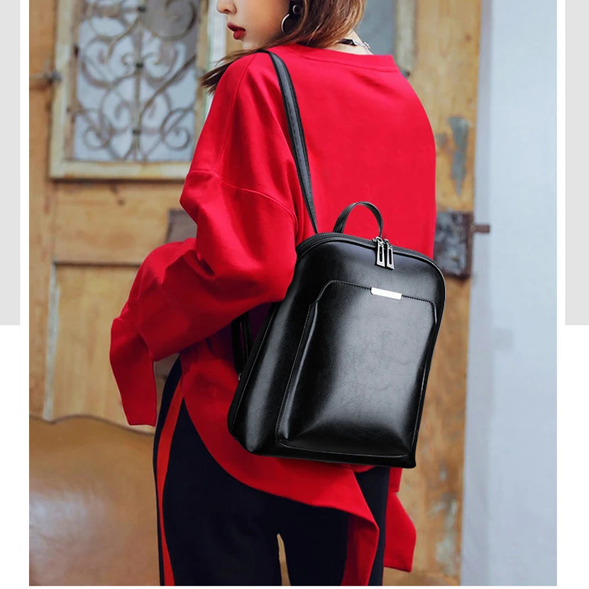 Sequined Leather Backpack Women Shoulder Bags Large Capacity Travel Bagpack