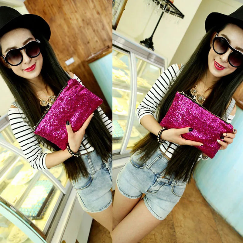 Sequins Envelope Clutch Bag Women Party Evening Handbag Purse Wallet