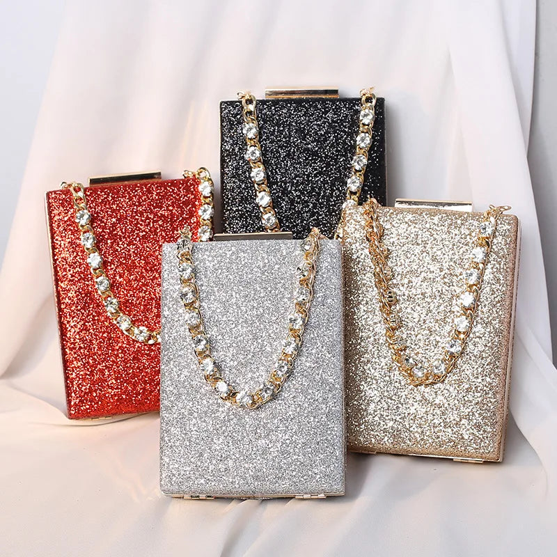 Shining Paillette Handbag Evening Bag Rhinestone Ring Totes Clutch Purse