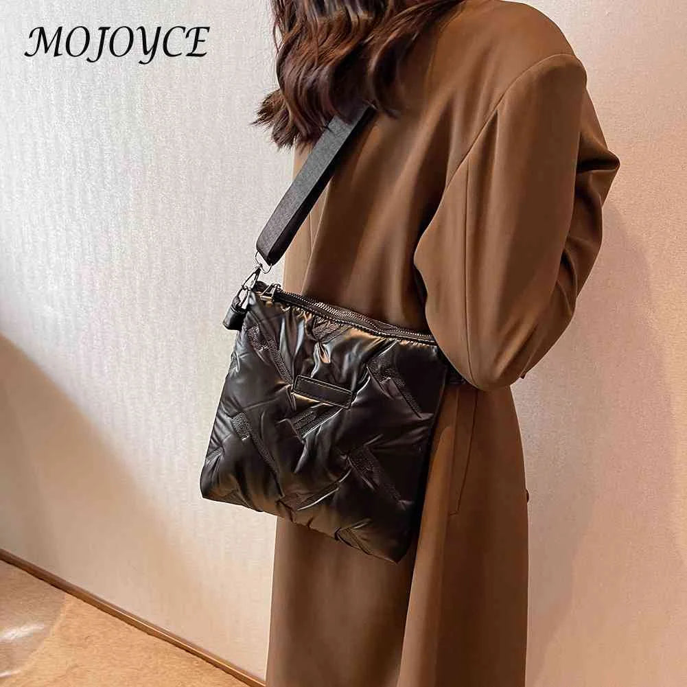 Quilted Cotton Padded Shoulder Handbag Solid Crossbody Zipper for Travel Lady