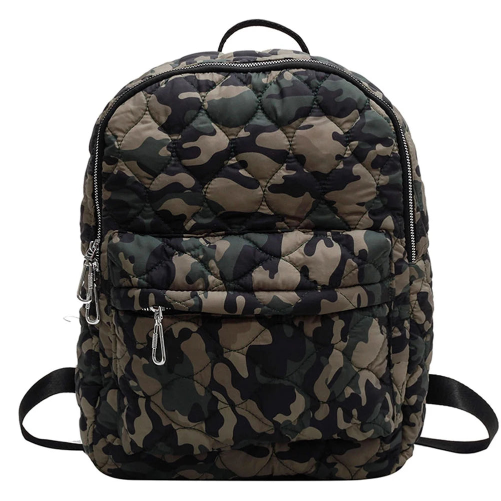 Quilted Nylon Rucksack Solid Casual Travel Lady Backpack