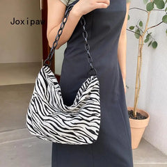 Vintage Striped Chain Crossbody Bag Women Casual Canvas