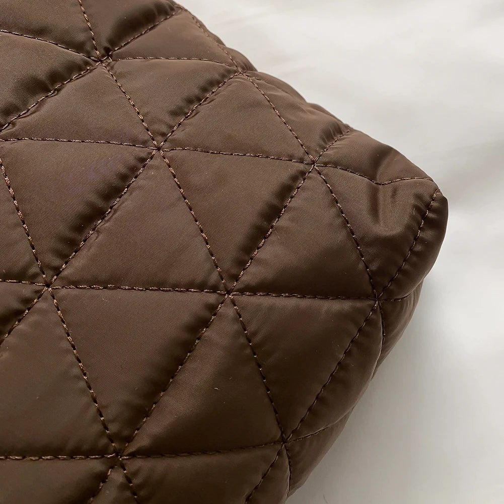 Soft Cotton Shoulder Bag Quilted Rhombus Pattern Lightweight Handbag