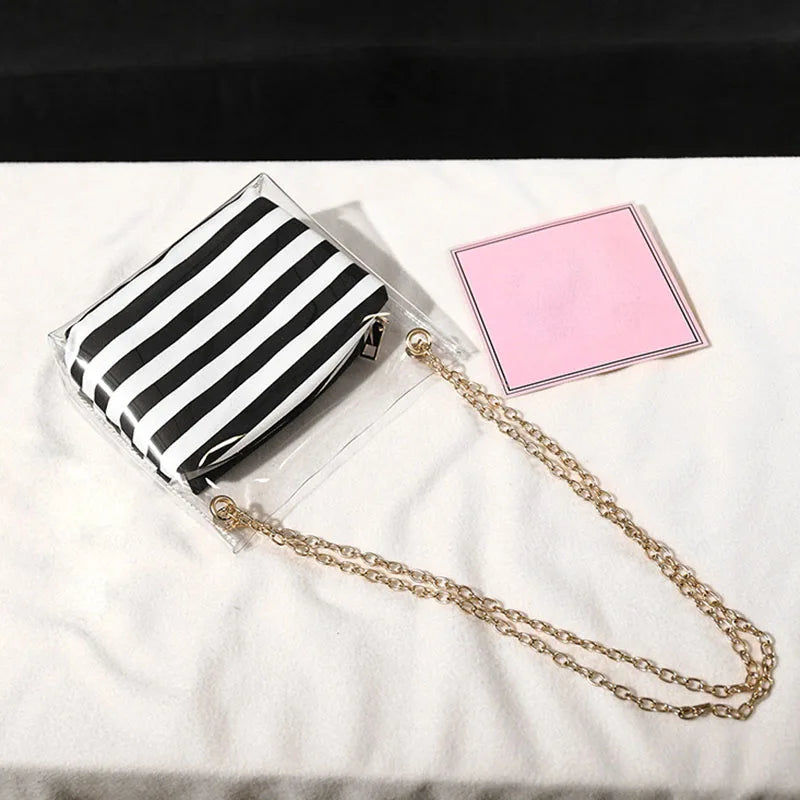Sweet Women Shoulder Bag PVC Transparent Handbag Striped Purse Lady's Bag