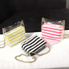 Sweet Women Shoulder Bag PVC Transparent Handbag Striped Purse Lady's Bag