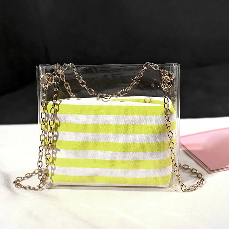 Sweet Women Shoulder Bag PVC Transparent Handbag Striped Purse Lady's Bag