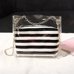 Sweet Women Shoulder Bag PVC Transparent Handbag Striped Purse Lady's Bag