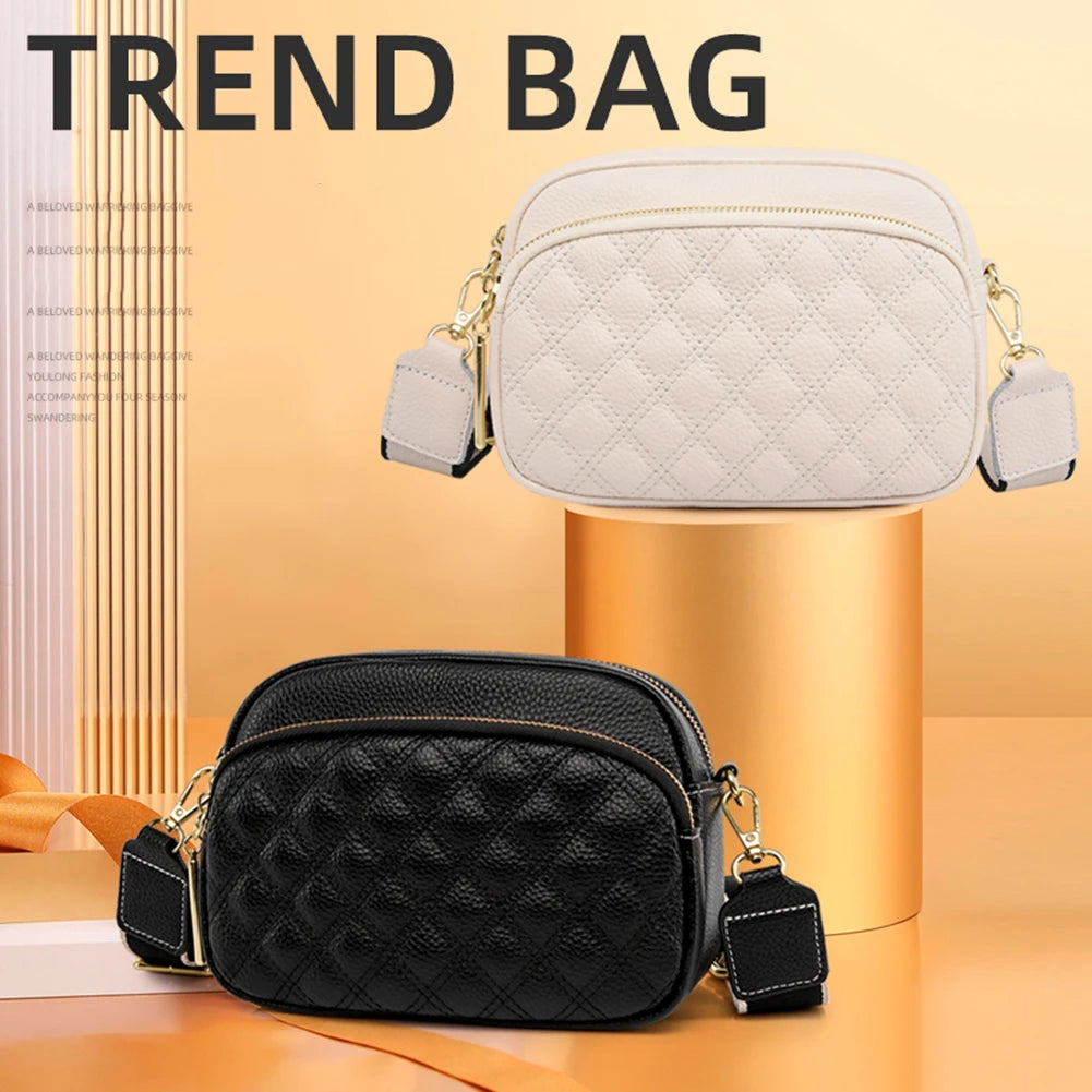 Cowhide Leather Shoulder Bag Multi-layer Pocket