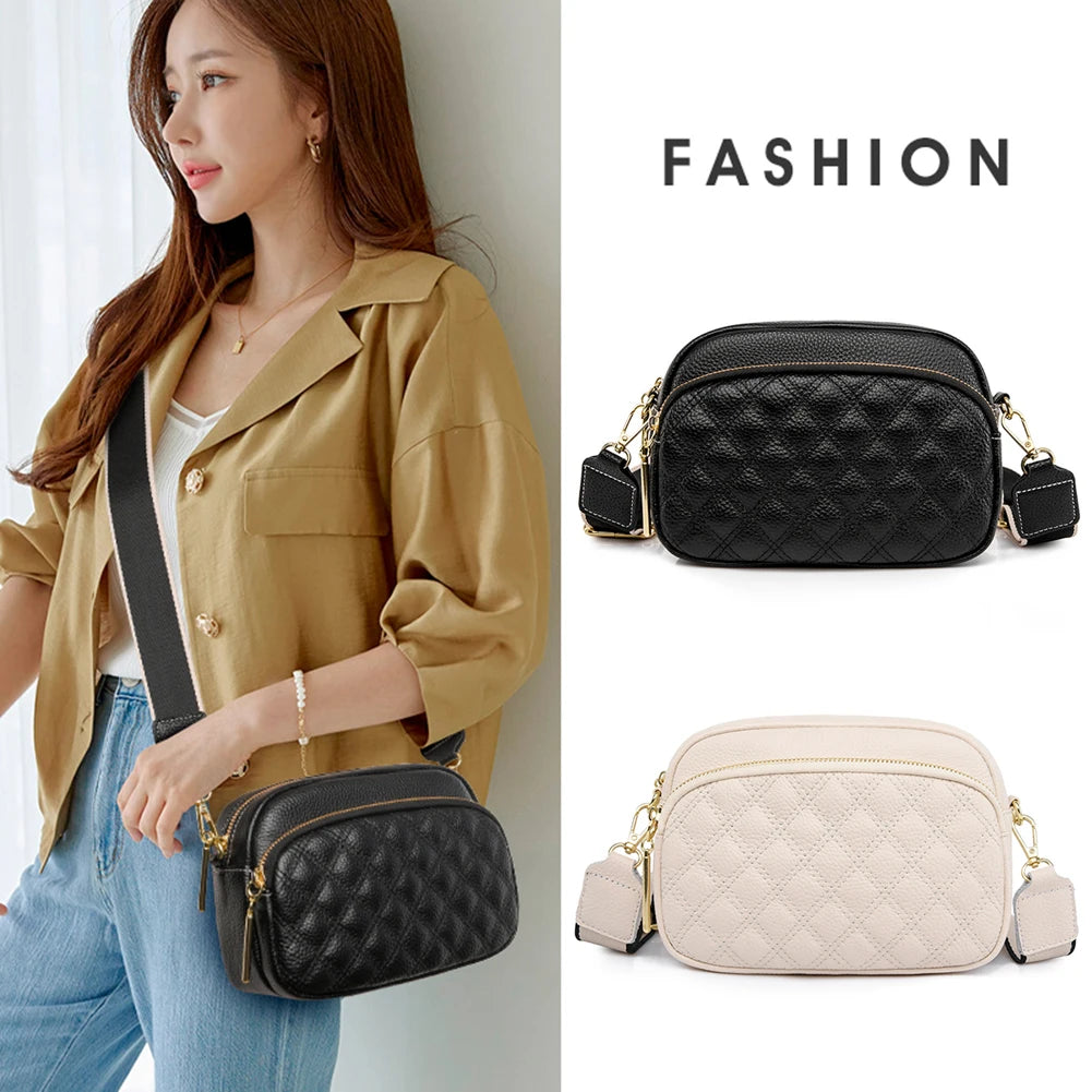 Cowhide Leather Shoulder Bag Multi-layer Pocket