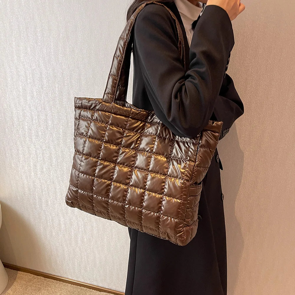 Quilted Top-handle Shoulder Bag Large Capacity Nylon for Ladies Girl