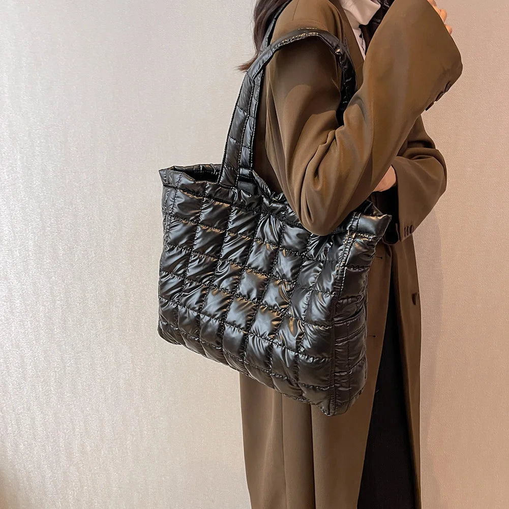 Quilted Top-handle Shoulder Bag Large Capacity Nylon for Ladies Girl