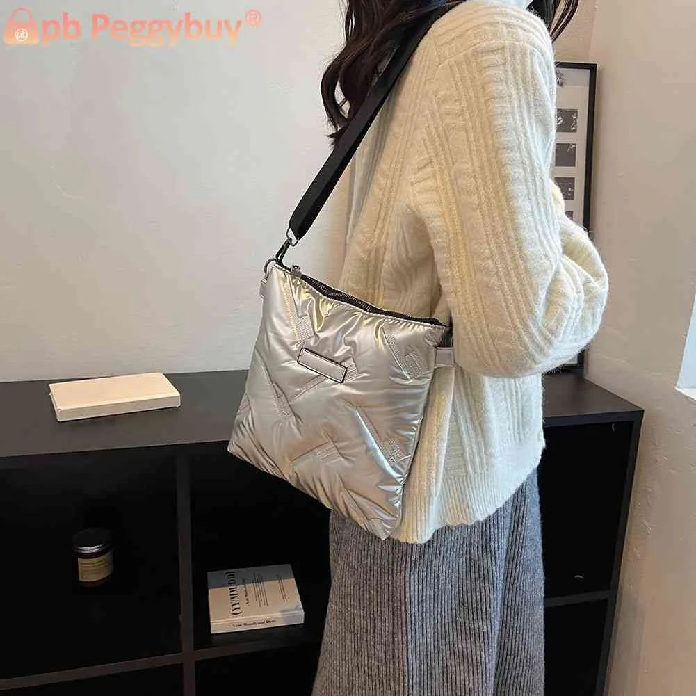 Quilted Cotton Shoulder Bag Padded Handbag Women Lady Purse