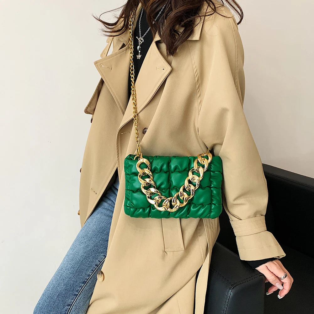 Retro Shoulder Bag Square Lattice Pattern Crossbody Bag