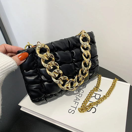 Retro Shoulder Bag Square Lattice Pattern Crossbody Bag