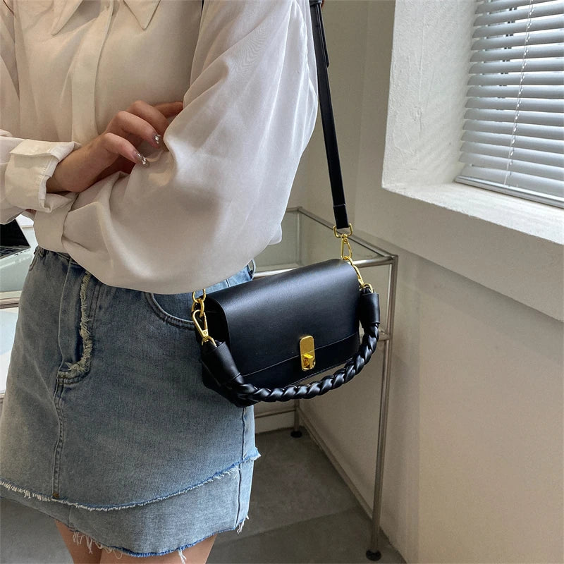 Small Shoulder Bag Crossbody Handbag for Women PU Leather Square Solid Colour