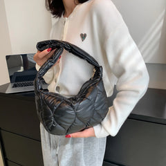 Cotton Padded Shoulder Bag Rhombus Pattern Ladies Tote Handbag