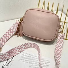 Shoulder Bag Tassel Female Handbags PU Leather Wide Strap Soft