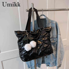 Casual Messenger Bag with PomPom and Large Capacity