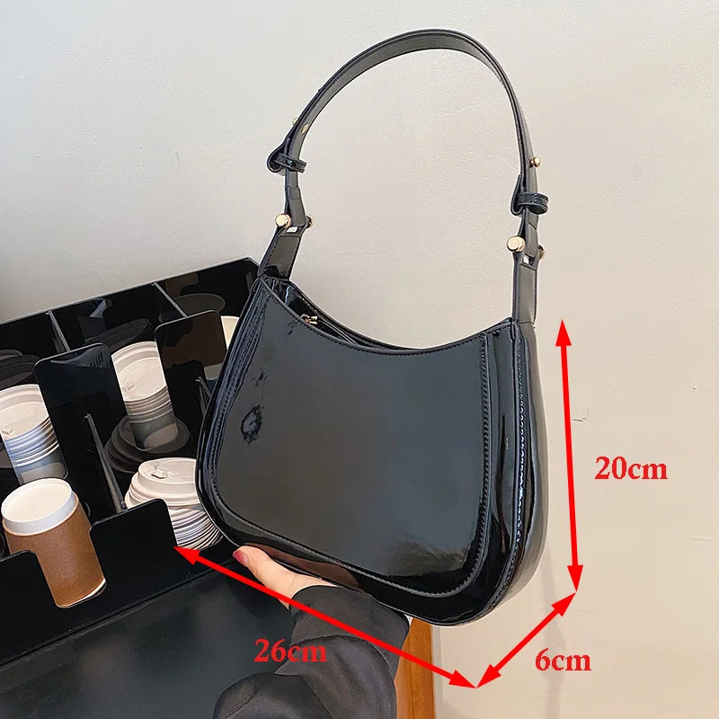 Casual Crossbody Bag for Women Patent Leather Solid Handbag