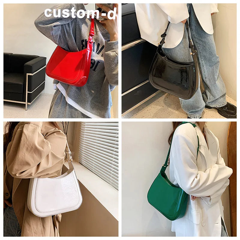 Casual Crossbody Bag for Women Patent Leather Solid Handbag
