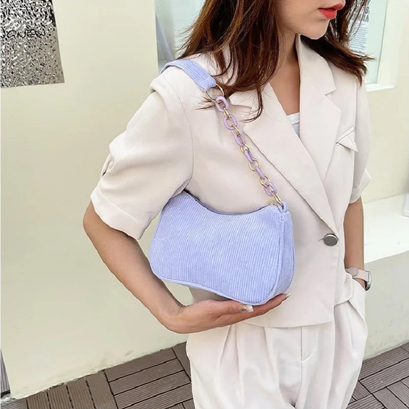 Women Chain Underarm Bag Canvas Messenger Handbag