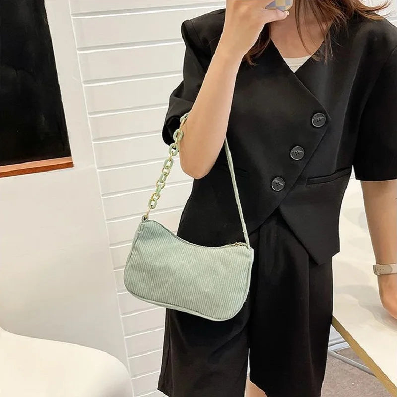 Women Chain Underarm Bag Canvas Messenger Handbag