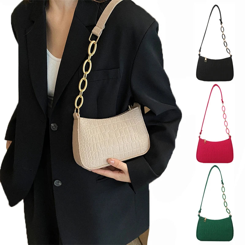 Felt Chain Handbag for Women Texture Underarm Bag for Girls