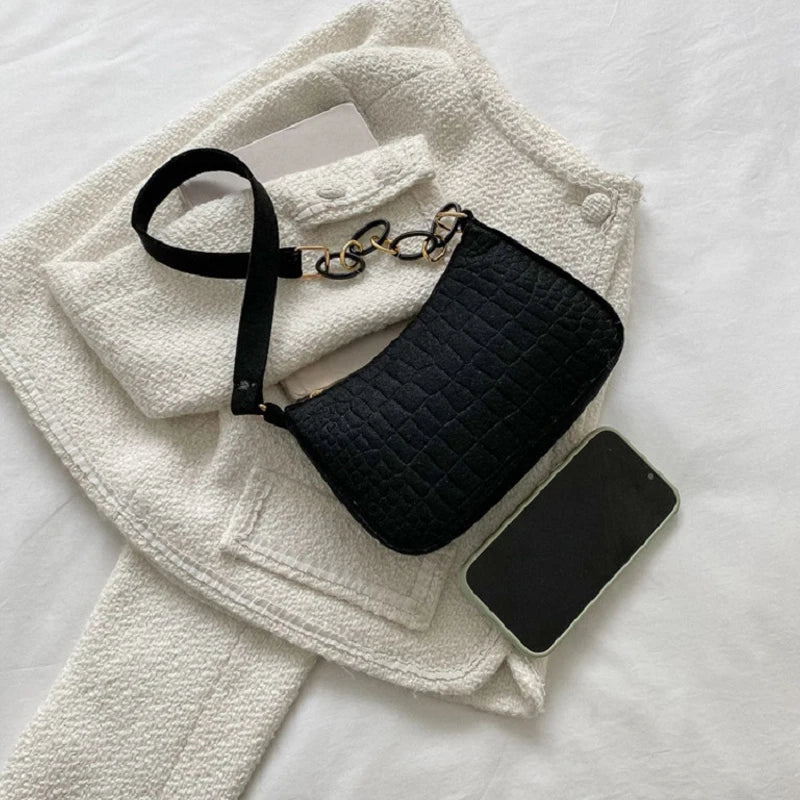 Felt Chain Handbag for Women Texture Underarm Bag for Girls