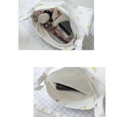 Women's Embroidered Shoulder Bag with Daisies