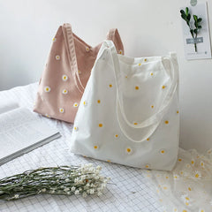 Women's Embroidered Shoulder Bag with Daisies