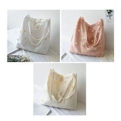 Women's Embroidered Shoulder Bag with Daisies