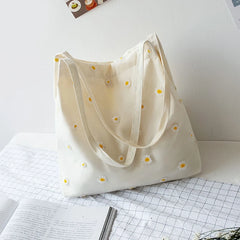 Women's Embroidered Shoulder Bag with Daisies