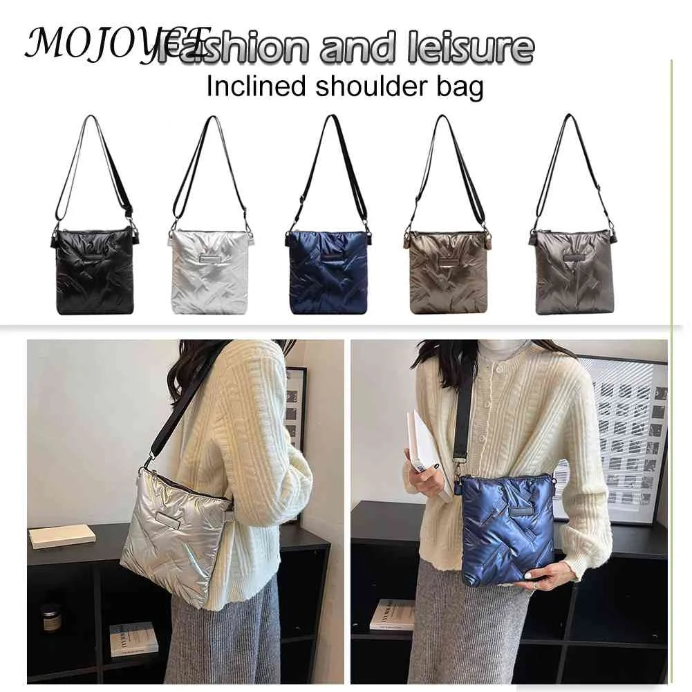 Quilted Cotton Padded Crossbody Handbag Solid Hand Bags Women Zipper Travel Lady