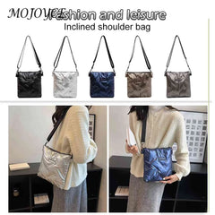 Quilted Cotton Padded Crossbody Handbag Solid Hand Bags Women Zipper Travel Lady