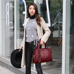 Vintage Large Capacity PU Leather Shoulder Bag for Women