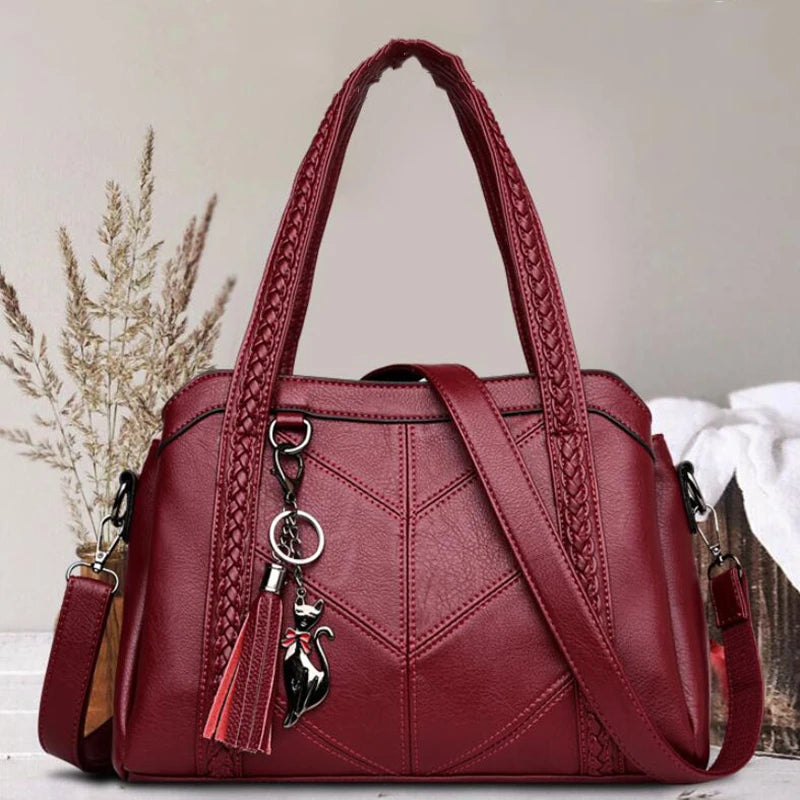 Vintage Large Capacity PU Leather Shoulder Bag for Women