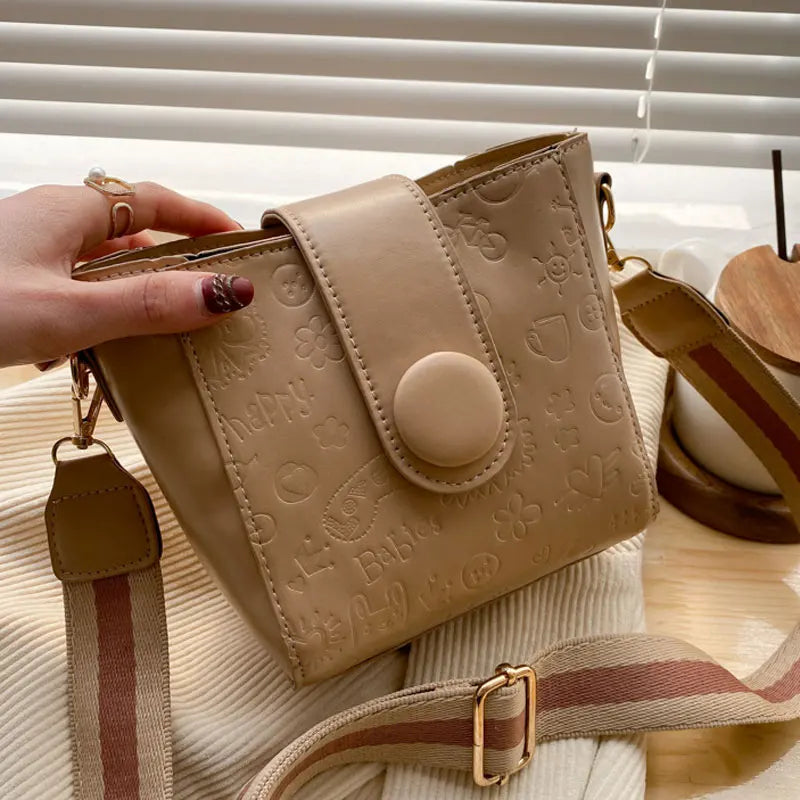Women's Pu Leather Bucket Bag Lady Shoulder Crossbody Purse