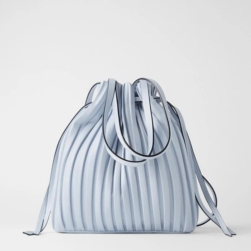 Pleated Bucket Bag Women's Casual Drawstring Crossbody Bag