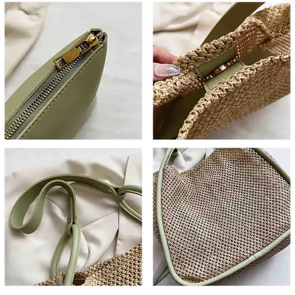 Lightweight Woven Beach Tote Bag Straw Shoulder Purse
