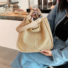 Woven Straw Beach Tote Bag Lightweight Summer Shoulder Purse