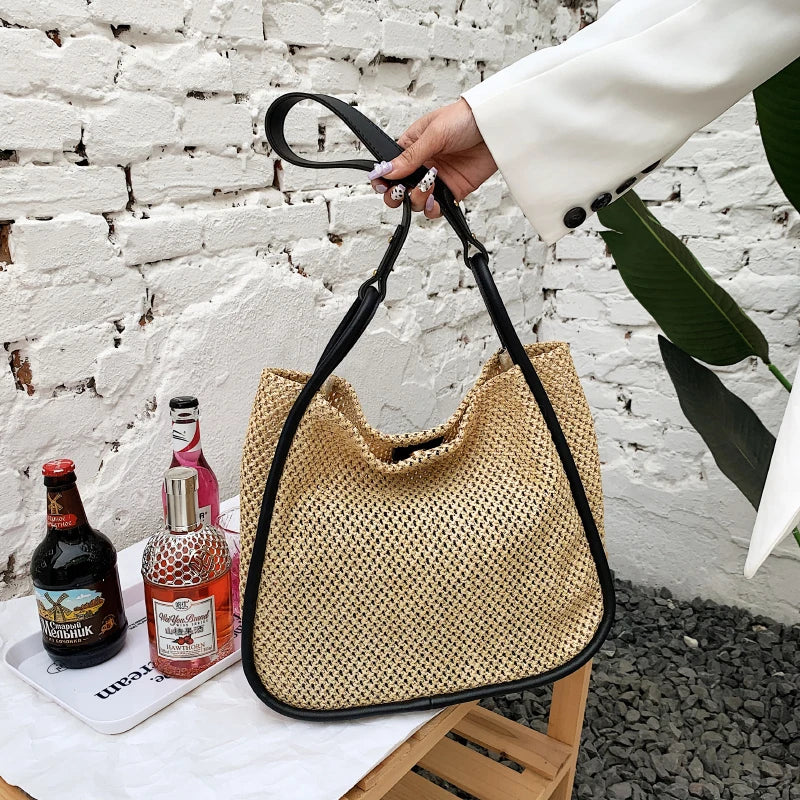 Lightweight Woven Beach Tote Bag Straw Shoulder Purse
