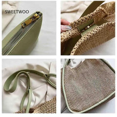Woven Straw Beach Tote Bag Lightweight Summer Shoulder Purse