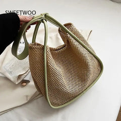 Woven Straw Beach Tote Bag Lightweight Summer Shoulder Purse