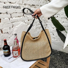 Woven Straw Beach Tote Bag Lightweight Summer Shoulder Purse