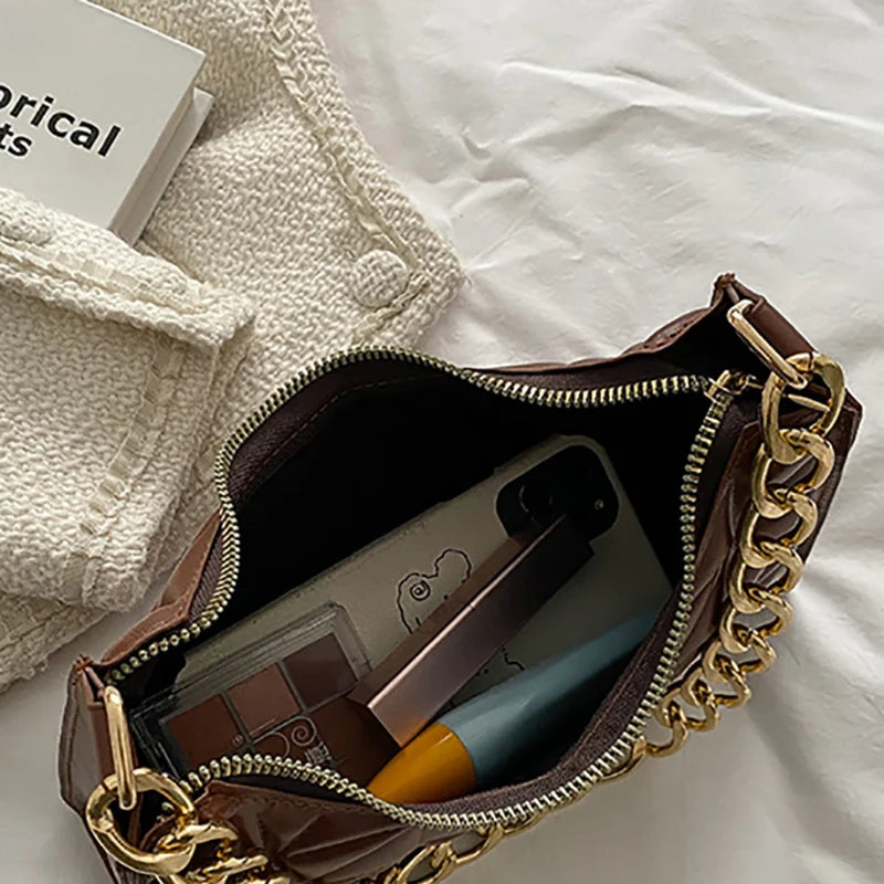 Plaid PU Leather Shoulder Bag for Women Armpit Handbag Purse Female Pouch Hobo